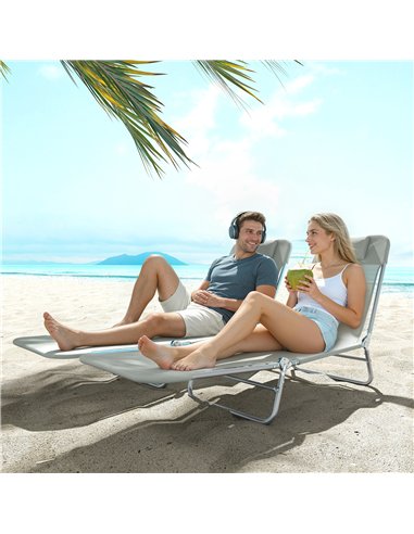 Outsunny Set of Two Steel Frame Sun Loungers, with Reclining Backs - Light Grey
