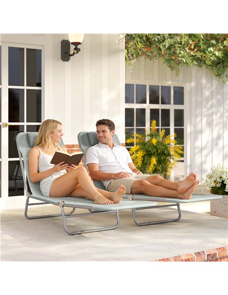 Outsunny Set of Two Steel Frame Sun Loungers, with Reclining Backs - Light Grey - pic 189984 | FastDaddyshop