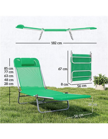 Outsunny Steel Frame Sun Lounger, with Reclining Back - Dark Green - pic 189987 | FastDaddyshop