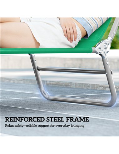 Outsunny Steel Frame Sun Lounger, with Reclining Back - Dark Green