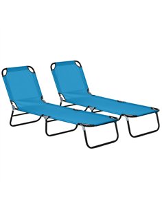 Outsunny Garden Sun Lounger, with Five-Position Back - Sky Blue