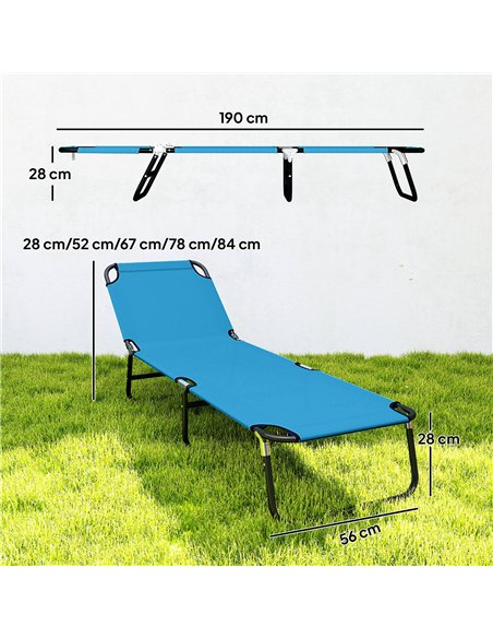 Outsunny Garden Sun Lounger, with Five-Position Back - Sky Blue - pic 189996 | FastDaddyshop