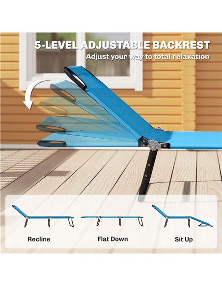 Outsunny Garden Sun Lounger, with Five-Position Back - Sky Blue - pic 189997 | FastDaddyshop