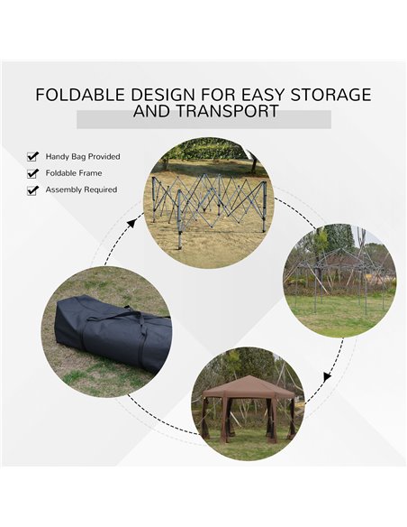 Outsunny 3.2x3.8m Pop Up Gazebo, Hexagonal Canopy Tent with Mesh Sidewalls, Handy Bag, Brown - pic 19000 | FastDaddyshop