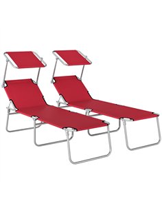 Outsunny Outdoor Foldable Sun Lounger Set of 2, 4 Level Adjustable Backrest Reclining Sun Lounger Chair with Angle