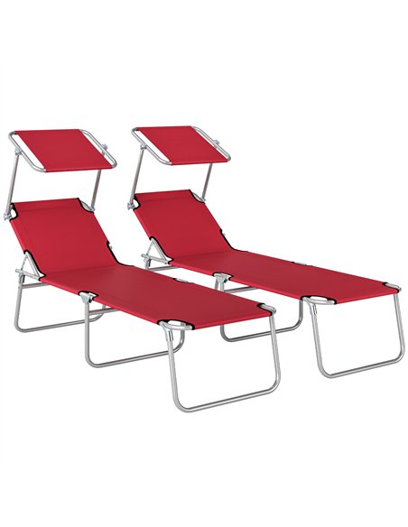 Outsunny Outdoor Foldable Sun Lounger Set of 2, 4 Level Adjustable Backrest Reclining Sun Lounger Chair with Angle - pic 190003 | FastDaddyshop