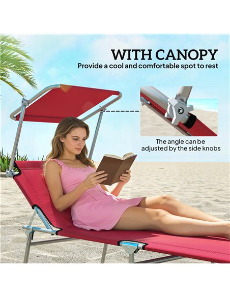 Outsunny Outdoor Foldable Sun Lounger Set of 2, 4 Level Adjustable Backrest Reclining Sun Lounger Chair with Angle - pic 190008 | FastDaddyshop