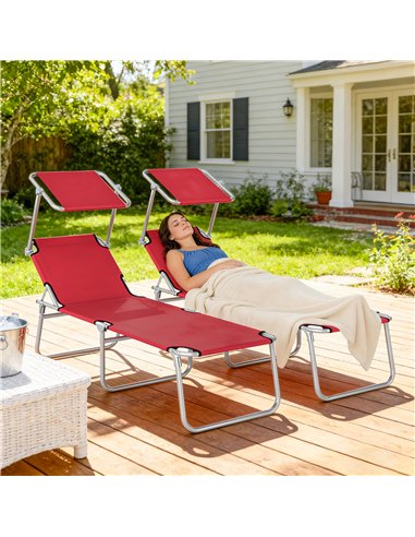 Outsunny Outdoor Foldable Sun Lounger Set of 2, 4 Level Adjustable Backrest Reclining Sun Lounger Chair with Angle