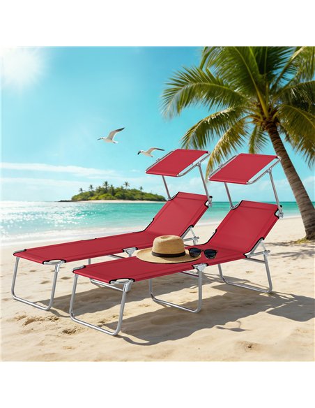 Outsunny Outdoor Foldable Sun Lounger Set of 2, 4 Level Adjustable Backrest Reclining Sun Lounger Chair with Angle - pic 190011 | FastDaddyshop