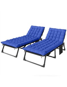 Outsunny Folding Sun Loungers for Garden Set of 2, 5-Position Oversized Camping Bed Recliner with Cushions, Blue