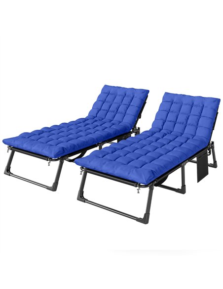 Outsunny Folding Sun Loungers for Garden Set of 2, 5-Position Oversized Camping Bed Recliner with Cushions, Blue - pic 190012 | FastDaddyshop