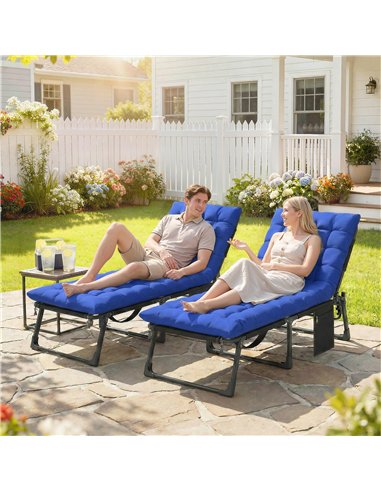 Outsunny Folding Sun Loungers for Garden Set of 2, 5-Position Oversized Camping Bed Recliner with Cushions, Blue