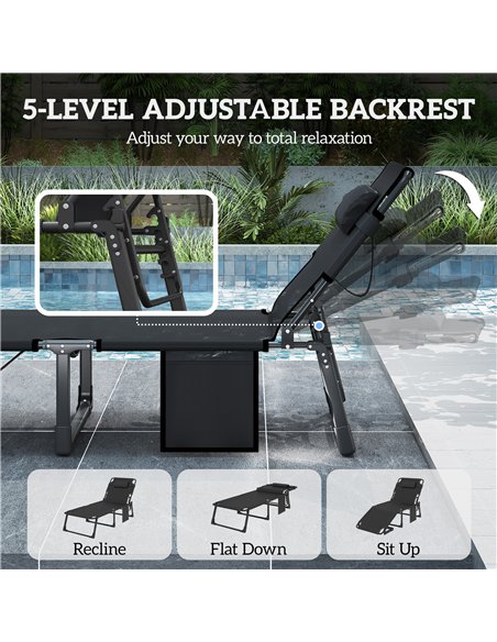 Outsunny Folding Sun Loungers for Garden Set of 2, 5-Position Oversized Camping Bed Recliner with Cushions, Blue - pic 190015 | FastDaddyshop