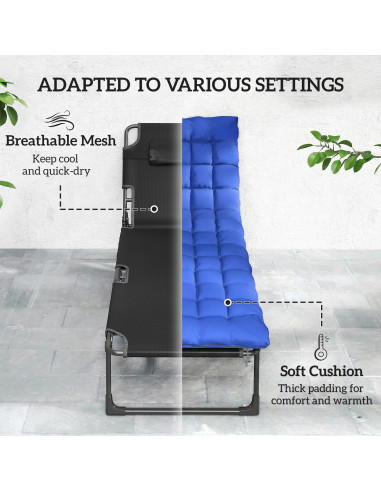 Outsunny Folding Sun Loungers for Garden Set of 2, 5-Position Oversized Camping Bed Recliner with Cushions, Blue