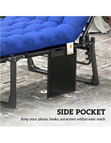 Outsunny Folding Sun Loungers for Garden Set of 2, 5-Position Oversized Camping Bed Recliner with Cushions, Blue