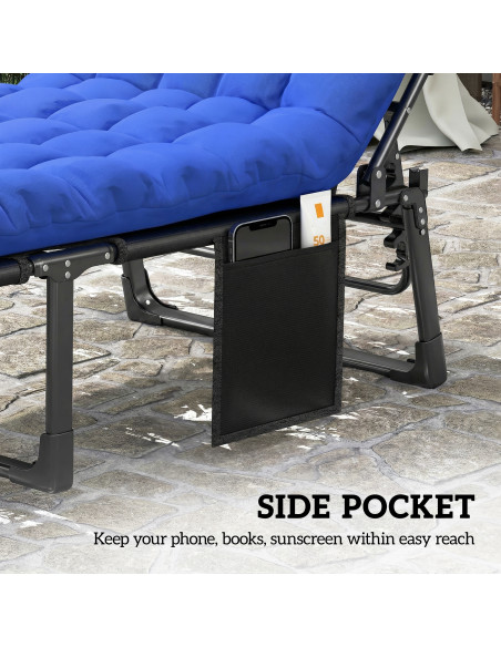 Outsunny Folding Sun Loungers for Garden Set of 2, 5-Position Oversized Camping Bed Recliner with Cushions, Blue - pic 190018 | FastDaddyshop