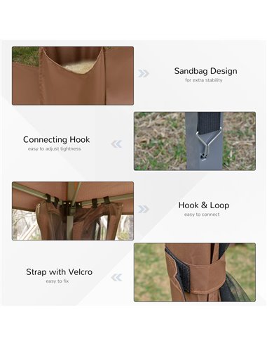 Outsunny 3.2m Pop Up Gazebo Hexagonal Canopy Tent Outdoor Sun Protection with Mesh Sidewalls, Handy Bag, Brown