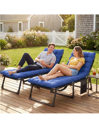 Outsunny Folding Sun Loungers for Garden Set of 2, 5-Position Oversized Camping Bed Recliner with Cushions, Blue