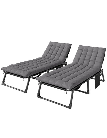 Outsunny Folding Sun Loungers for Garden Set of 2, 5-Position Oversized Camping Bed Recliner with Cushions, Dark Grey - pic 190021 | FastDaddyshop