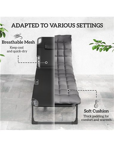 Outsunny Folding Sun Loungers for Garden Set of 2, 5-Position Oversized Camping Bed Recliner with Cushions, Dark Grey