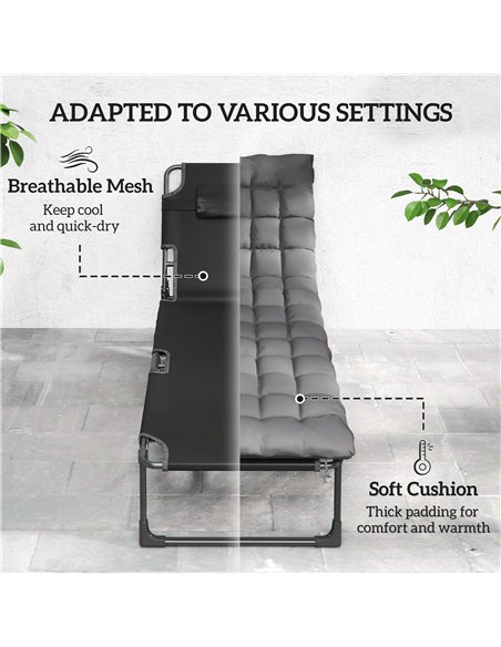 Outsunny Folding Sun Loungers for Garden Set of 2, 5-Position Oversized Camping Bed Recliner with Cushions, Dark Grey - pic 190025 | FastDaddyshop