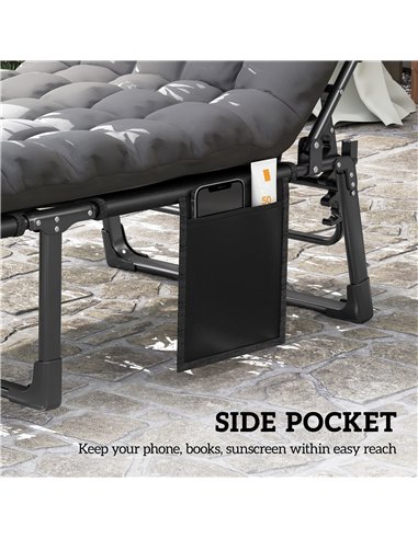 Outsunny Folding Sun Loungers for Garden Set of 2, 5-Position Oversized Camping Bed Recliner with Cushions, Dark Grey