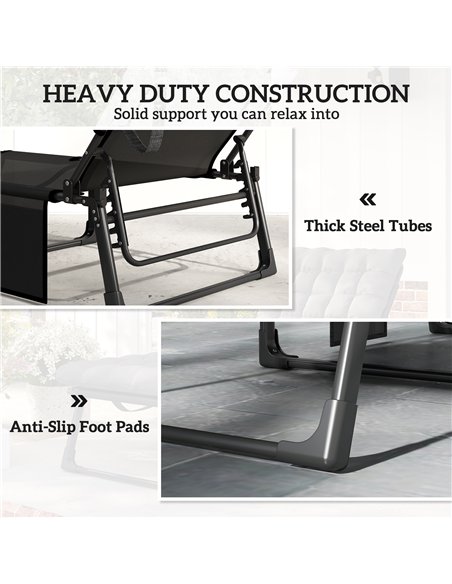 Outsunny Folding Sun Loungers for Garden Set of 2, 5-Position Oversized Camping Bed Recliner with Cushions, Dark Grey - pic 190028 | FastDaddyshop