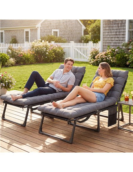 Outsunny Folding Sun Loungers for Garden Set of 2, 5-Position Oversized Camping Bed Recliner with Cushions, Dark Grey - pic 190029 | FastDaddyshop