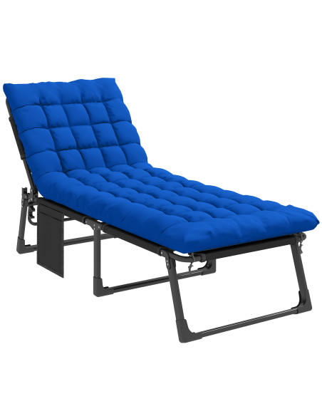 Outsunny Folding Sun Lounger for Garden, 5-Position Oversized Camping Bed Recliner with Cushions, Blue - pic 190030 | FastDaddyshop