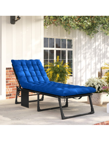 Outsunny Folding Sun Lounger for Garden, 5-Position Oversized Camping Bed Recliner with Cushions, Blue