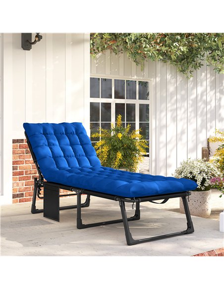 Outsunny Folding Sun Lounger for Garden, 5-Position Oversized Camping Bed Recliner with Cushions, Blue - pic 190031 | FastDaddyshop