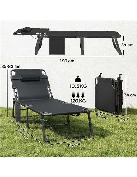 Outsunny Folding Sun Lounger for Garden, 5-Position Oversized Camping Bed Recliner with Cushions, Blue - pic 190032 | FastDaddyshop