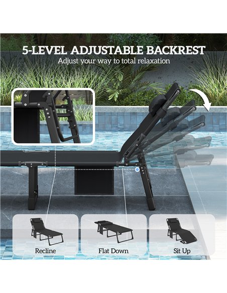 Outsunny Folding Sun Lounger for Garden, 5-Position Oversized Camping Bed Recliner with Cushions, Blue - pic 190033 | FastDaddyshop