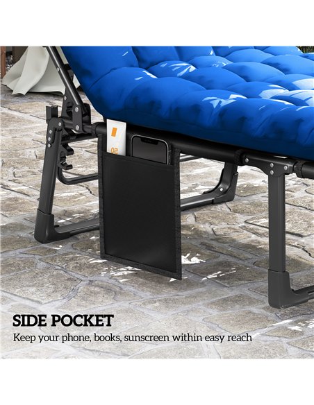 Outsunny Folding Sun Lounger for Garden, 5-Position Oversized Camping Bed Recliner with Cushions, Blue - pic 190036 | FastDaddyshop