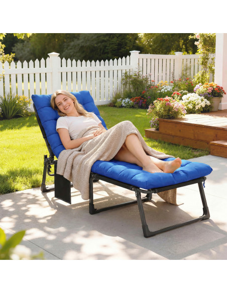 Outsunny Folding Sun Lounger for Garden, 5-Position Oversized Camping Bed Recliner with Cushions, Blue - pic 190038 | FastDaddyshop