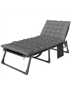 Outsunny Folding Sun Lounger for Garden, 5-Position Oversized Camping Bed Recliner with Cushions, Dark Grey