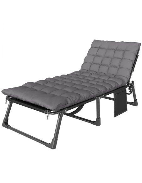 Outsunny Folding Sun Lounger for Garden, 5-Position Oversized Camping Bed Recliner with Cushions, Dark Grey - pic 190039 | FastDaddyshop