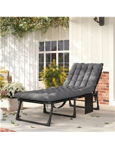 Outsunny Folding Sun Lounger for Garden, 5-Position Oversized Camping Bed Recliner with Cushions, Dark Grey 2