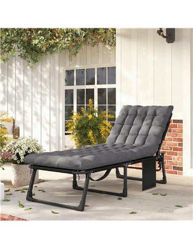 Outsunny Folding Sun Lounger for Garden, 5-Position Oversized Camping Bed Recliner with Cushions, Dark Grey