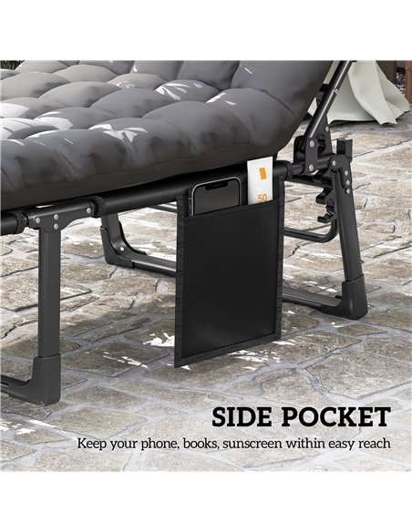 Outsunny Folding Sun Lounger for Garden, 5-Position Oversized Camping Bed Recliner with Cushions, Dark Grey - pic 190045 | FastDaddyshop