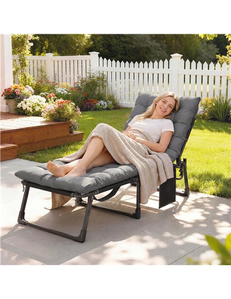 Outsunny Folding Sun Lounger for Garden, 5-Position Oversized Camping Bed Recliner with Cushions, Dark Grey - pic 190047 | FastDaddyshop