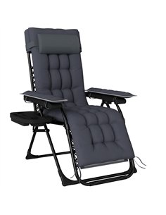 Outsunny Zero Gravity Chair, Folding Sun Lounger Reclining Garden Chair with Arm Pads, Cushion, Cup Holder, Headrest, Dark Grey