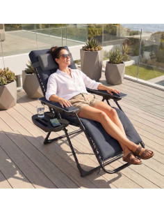 Outsunny Zero Gravity Chair, Folding Sun Lounger Reclining Garden Chair with Arm Pads, Cushion, Cup Holder, Headrest, Dark Grey 2