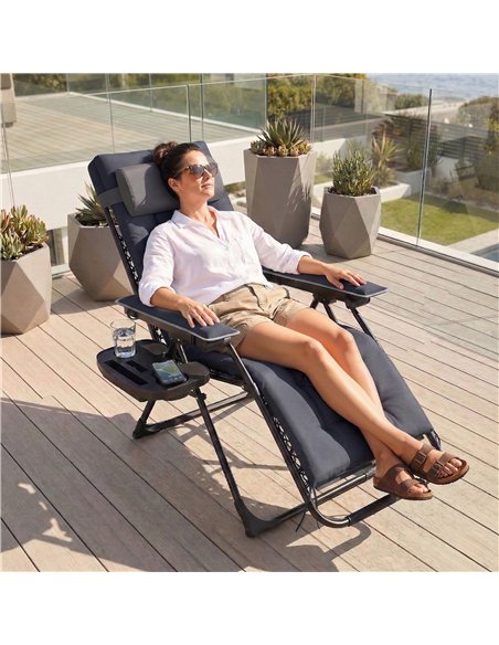 Outsunny Zero Gravity Chair, Folding Sun Lounger Reclining Garden Chair with Arm Pads, Cushion, Cup Holder, Headrest, Dark Grey - pic 190049 | FastDaddyshop