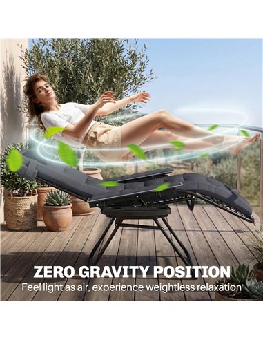 Outsunny Zero Gravity Chair, Folding Sun Lounger Reclining Garden Chair with Arm Pads, Cushion, Cup Holder, Headrest, Dark Grey
