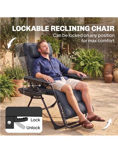 Outsunny Zero Gravity Chair, Folding Sun Lounger Reclining Garden Chair with Arm Pads, Cushion, Cup Holder, Headrest, Dark Grey