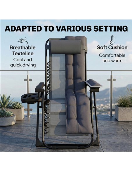 Outsunny Zero Gravity Chair, Folding Sun Lounger Reclining Garden Chair with Arm Pads, Cushion, Cup Holder, Headrest, Dark Grey - pic 190053 | FastDaddyshop