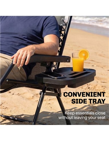Outsunny Zero Gravity Chair, Folding Sun Lounger Reclining Garden Chair with Arm Pads, Cushion, Cup Holder, Headrest, Dark Grey