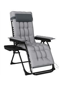 Outsunny Zero Gravity Chair, Folding Sun Lounger Reclining Garden Chair with Arm Pads, Cushion, Cup Holder, Headrest, Light Grey
