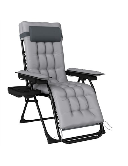 Outsunny Zero Gravity Chair, Folding Sun Lounger Reclining Garden Chair with Arm Pads, Cushion, Cup Holder, Headrest, Light Grey - pic 190057 | FastDaddyshop